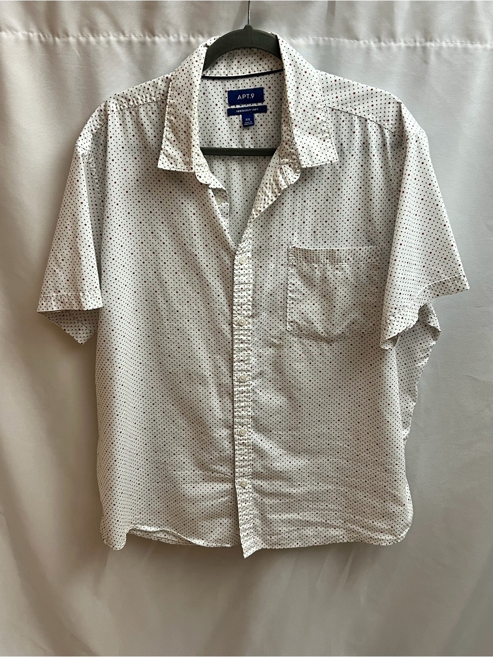 Apt 9 Seriously Soft Star Print Button Up Shirt XXL White Red Blue Short Sleeve